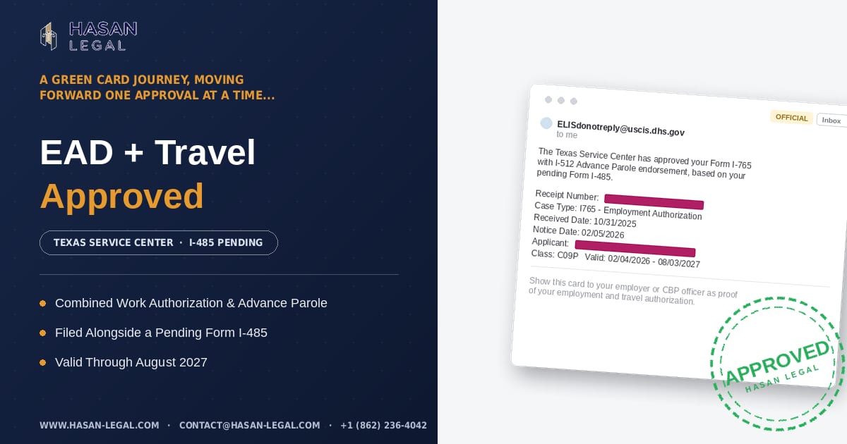 One step closer to the green card! | Hasan Legal PC